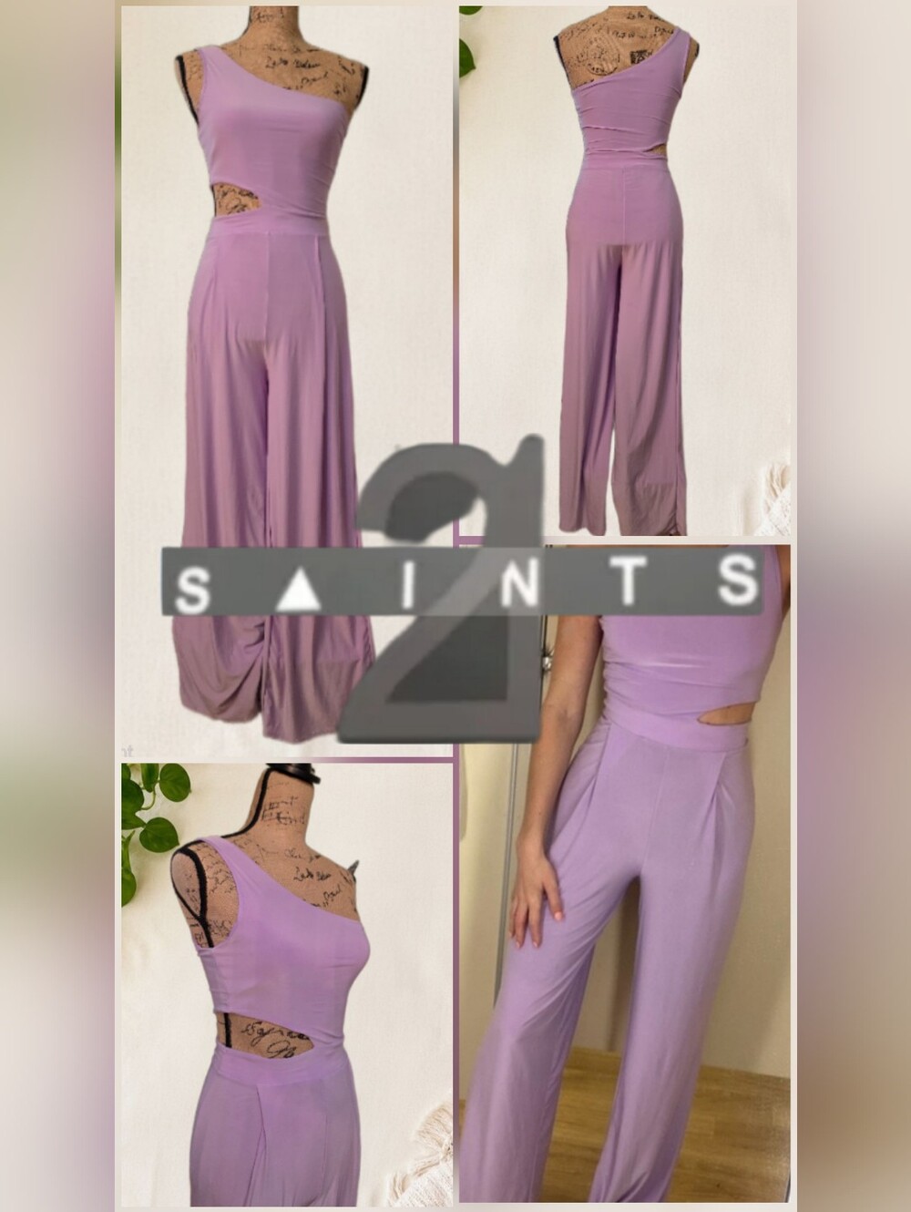 3 For $30😃21 SAINTS Lavender One-Shoulder Side Cutout Wide-Leg Jumpsuit